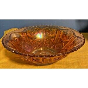 Vintage Imperial Marigold Carnival Glass Star and File Serving Bowl 1910-1930